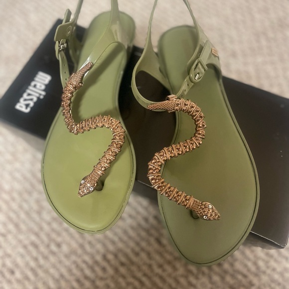 Melissa bobo green and bronze serpent/snake sandal flip flop size 6 - Picture 3 of 11